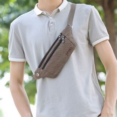 지퍼포인트 힙색 허리가방 캔버스 웨이스트백, 카키