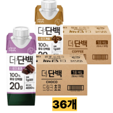 빙그레 더단백 프로틴음료 단백질 드링크 250ml [초코맛 18팩 + 커피맛 18팩], 36개