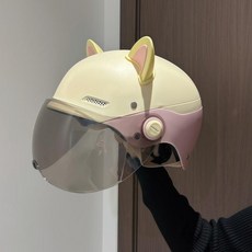 경량헬멧 배달 바이크 C 스쿠터 하이바 오토바이, 1개, 신국가 표준 A급 분홍 캣이어 자외선
