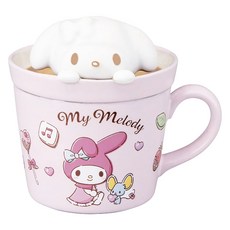 산리오 라떼아트 머그컵 뚜껑 포함 230ml 12x13cm, 마이 멜로디, 1개