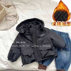 兒童連帽刷毛外套 男童秋冬拉鏈洋氣韓版上衣 宝宝工裝夾克潮