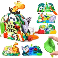 JOVOW 美國叢林五感布書 親子共讀觸覺書 動物安撫固齒響紙彌月禮, 叢林五感布書