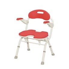 【海夫健康生活館】HEF 日本安壽 單手可收摺 自立構造 FU型大洗澡椅, 紅色, 1個