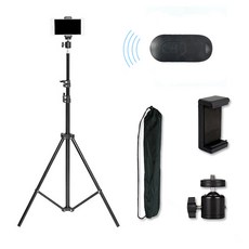 2.1M 키다리 셀카 삼각대 카메라 핸드폰거치대+블루투스 리모콘+파우치, 삼각대세트 + 리모콘, 1개