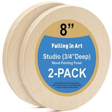 Falling in Art 미완성 원형 자작나무 캔버스 패널 키트 20.3cm(8인치) 스튜디오 1.9cm(3/4인치) 딥 크래들 보드 2팩 붓기 아트 공예 페인팅 등을