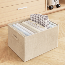 抽屜式布藝收納盒 麻布衣櫃整理收納筐, 卡其色布藝手提