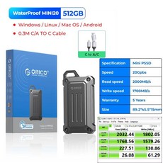 대용량 SSD 512GB USB3.2 Gen 2X2 외장형 솔리드 스테이트 드라이브(Mac PC iPhone용), 03 512GB