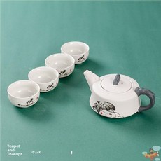 찻잔 세트 자기 티 다기 간편한 세라믹 차 공푸 도구 한 개의 주전자 네 컵 트레이 소형 가정용 스테인리스 스틸 아이스 크리스탈 제이드 도자기, [14] 눈꽃 운룡 주전자 1개와 찻잔 4개 세트