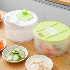 야채 탈수기 슬라이서 세트 다용도 탈수 보관 5리터 대용량, 2개, 화이트+그린