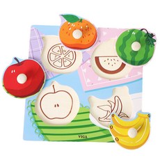 2세 어린이 원목과일퍼즐 맞추기놀이 손잡이꼭지퍼즐, 4피스, 1개