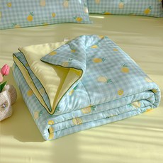 물세탁 가능한 면 여름용 이불 에어컨 이불 세탁기 사용 가능한 얇은 이불, 150*200cm 싱글 여름 이불, 파인애틀 그리드