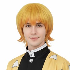 [파티팡] 아가츠마 젠이츠풍 코스프레 가발 귀멸풍 캐릭터 스타일 파티용 헤어, 1개