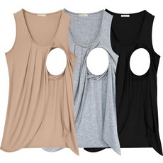 PARNIXS 여름 여성용 임산부 수유 탱크 탑 민소매 편안한 모유 수유복 카키 / 블랙 / 라이트 그레이 M