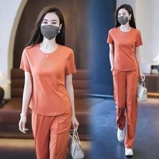 MIA MIA 休閒運動兩件套 韓版寬鬆時尚短袖長褲