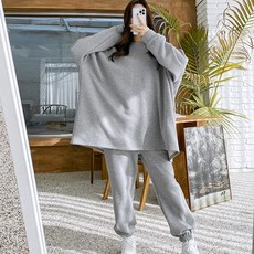 Mintwini女款箱型刷毛套裝運動服套裝居家服 大尺碼 懶人褲 長袖 冬季