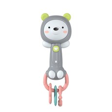 智趣聲光動物手搖鈴 嬰兒軟膠 卡通牙膠 兒童燈光音樂玩具 節奏棒, 1個, 小灰熊
