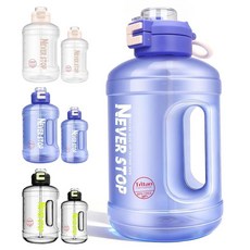 Buylorco 1.6L(53온스) 물병 대형 갤런 물병 손잡이와 2 in 1 플립 탑 뚜껑 포함 - 빨대 및 넓은 입구 음료 구멍 BPA 프리 야외 스포츠 체육관 캠핑, 54 ounces, 블루