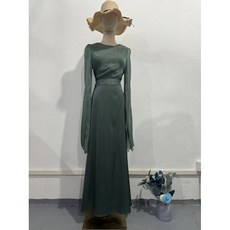 Yellwel 여름용 배색 긴 기장 슬림핏 원피스 DJP