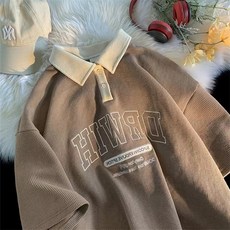 레트로 스타일의 여성용 반팔 티셔츠 와플 디자인의 캠퍼스풍 루즈핏 상의 트렌디한 스타일