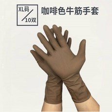 咖啡色牛筋手套 貼手加厚殺魚防滑防水手套, 1個, 咖啡色XL碼 男士手略大的 10雙
