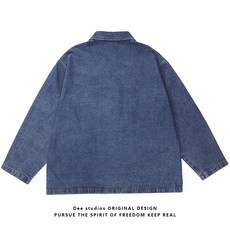 Dee studios만화 재미 봄 요소 포켓 수 놓은 데님 재킷 남성과 여성을위한 봄 작업 재킷