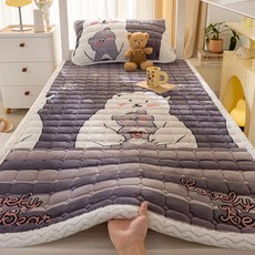 겨울 극세사 매트리스 패드 싱글 포근한 벨벳 기숙사 침대커버, 부드럽고 귀여운 곰