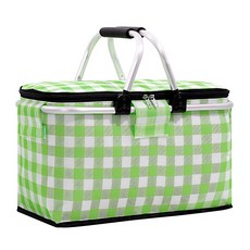 체크 패턴 보온 보냉 바구니 30L 쿨러백 보냉백 아이스백, 그린체크, 1개