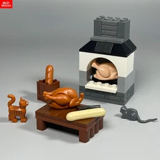 MOC 벽돌 오븐 주방 로스트 치킨 음식 피자 요리 찐빵 빌딩 블록 도시 친구 DIY 어린이 장난감, 02 NO.7