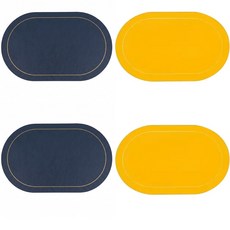 VIONOVA 비오노바 양면 타원형 테이블 매트 4P, 1개, 45x30x0.2, 네이비&옐로우