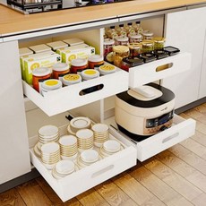 JU 양념 식료품 그릇 주방용품 수납 슬라이딩 레일 보관함, AI_01 레일 서랍장L 블랙, 1개