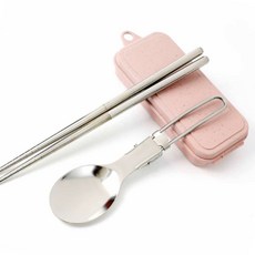 돈에이치 캠핑수저세트 핑크 접이식 수저 세트
