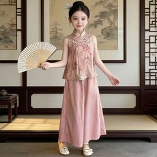 女童國風新中式無袖背心套裝民族風2026年夏季漢服兒童古風兩件套