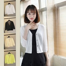 숏 미니 가디건 7부소매 니트 얇은 코트 보이넥 여성 가디건 보이넥 자켓 얇은 볼레로 숏 7부소매 여름