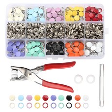 Pyeonhalgungri 按扣壓鉗工具 彩色邊框 50p + 彩色母扣 50p + 銀色母扣 100p + 銀色公扣1 100p + 銀色公扣2 100p 套組, 混合顏色, 1套