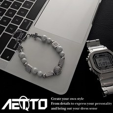 AETTO 骷髏珍珠手鍊 歐美嘻哈鈦鋼手飾