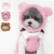 동물방한모자 귀여운 반려동물 곰돌이모양 사랑스러운 뽀글이털모자, 핑크