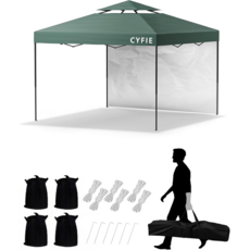 CYFIE 접이식 캐노피 행사용 대형 천막 휴대용 캠핑텐트 지붕 타프 그늘막 포장마차 천막 사계절용 텐트 3mx3m, 그린
