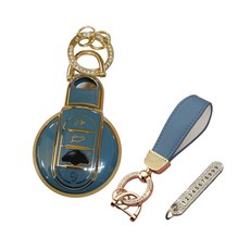 LULU兄弟 智能TPU BMW Mini 兼容汽車鑰匙殼+號碼鑰匙圈+皮革掛繩, AM-01, 天空灰