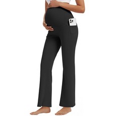 M MOTEEPI 출산 바지 신축성 있는 요가 바지 뱃살 위의 바지 임산부용 주머니가 있는 와이드 레그 드레스 바지 다크 그레이. L