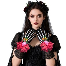 YHDD 후드YG 할로윈 해골 꽃 장갑 여성용 - 유니 빅토리아 고딕 액세서리에 맞는 블랙 레이스 S69 블랙. 단일 사이즈 298530