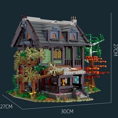 中世紀街景 杰星建筑街景中世紀旅館燈光益智成人拼裝國產積木模型玩具89148, 1個, 中世纪旅馆【2710+】颗粒/赠送灯光模