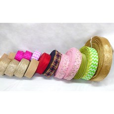 節慶織帶63MM(2-1/2英吋寬 含鐵絲) 金色 粉紫色 粉色 花朵 閃蔥 曲折線 圓點 素面 - 整箱販售, 1個