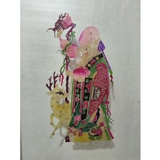 皮影 壽星 牛皮雕刻 手工上色 擺飾 高33cm, 如圖所示, 1個