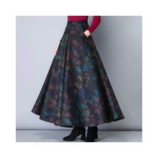 毛呢格子A字半身裙，秋冬中長款大擺裙，修身顯瘦，時尚百搭，展現優雅氣質, 樹葉藍