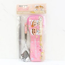 正版 蠟筆小新 潛水布不鏽鋼餐具組, 粉, 筷子,湯匙