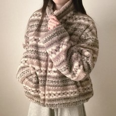 여성 겨울 모직자켓 레트로 양모 자카드 코트 캐주얼 오버핏 디자인 아우터