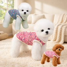 구띨 강아지 고양이 할매조끼 시골패션 실내복 레트로할매조끼, 1개, 꽃파랑