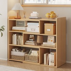 實木兒童書架置物架 落地簡易書櫃 客廳儲物轉角收納櫃, 原木色實木板材【可伸縮】,(60-110)x24x90cm