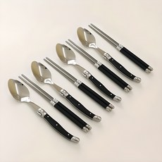 DALPAENGI LIVING Cuisine de Maman 拉吉奧勒餐具4人份湯匙筷子組, 黑色, 湯匙(4P) + 筷子(4P)