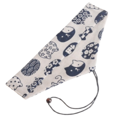 餐具收納綁繩收納袋 - 三角便攜餐具袋 刀叉湯匙筷子環保吸管收納袋 餐袋 婚禮小物, 1個, 橫開綁繩款, 福貓